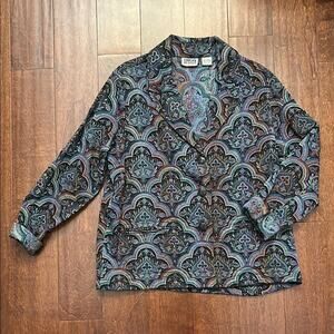 Vintage Chicos Multicolor Muted Jewel Toned Tapestry Jacket, Size Large/12